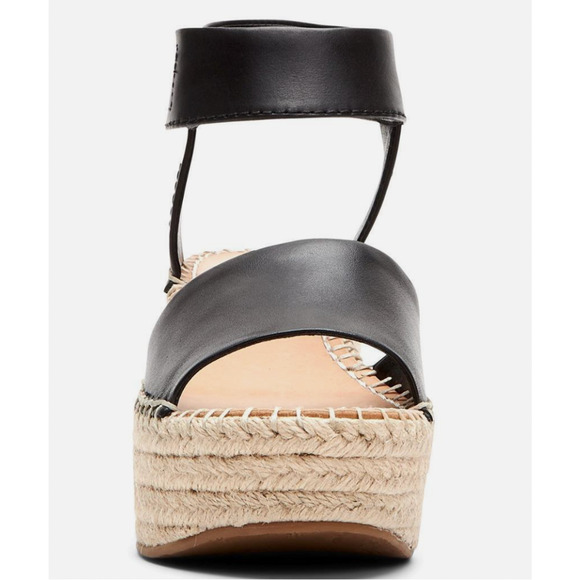 Frye 9.5 Amber Espadrille $148 Platform Wedges Leather Sandals Raffia Black - Picture 5 of 10